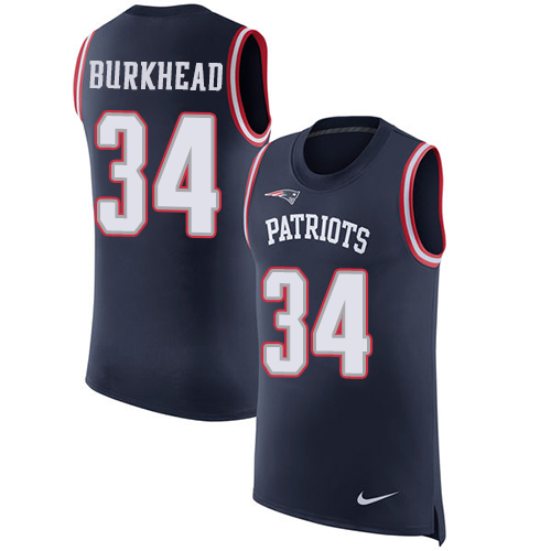 Men's Nike New England Patriots #34 Rex Burkhead Navy Blue Rush Player Name & Number Tank Top NFL Jersey