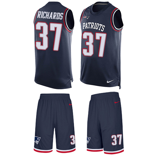 Men's Nike New England Patriots #37 Jordan Richards Limited Navy Blue Tank Top Suit NFL Jersey