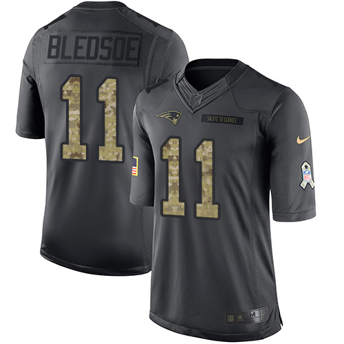 Men's Nike New England Patriots #11 Drew Bledsoe Limited Black 2016 Salute to Service NFL Jersey