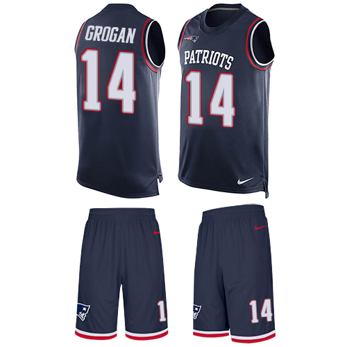 Men's Nike New England Patriots #14 Steve Grogan Limited Navy Blue Tank Top Suit NFL Jersey
