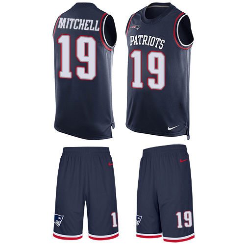 Men's Nike New England Patriots #19 Malcolm Mitchell Limited Navy Blue Tank Top Suit NFL Jersey