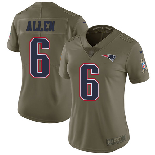 Women's Nike New England Patriots #6 Ryan Allen Limited Olive 2017 Salute to Service NFL Jersey