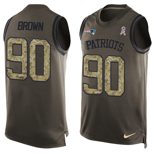 Men's Nike New England Patriots #90 Malcom Brown Limited Green Salute to Service Tank Top NFL Jersey
