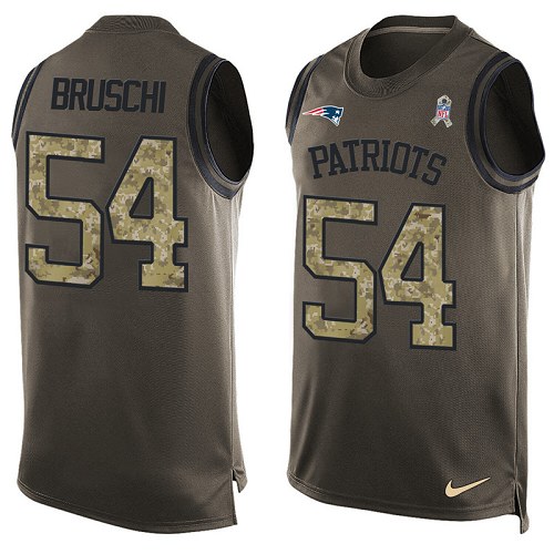 Men's Nike New England Patriots #54 Tedy Bruschi Limited Green Salute to Service Tank Top NFL Jersey
