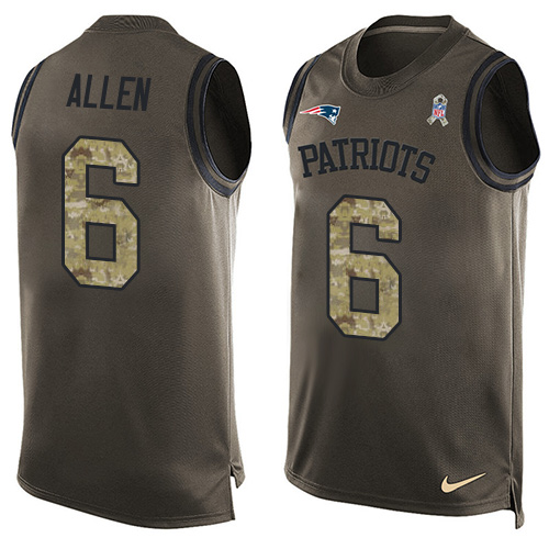 Men's Nike New England Patriots #6 Ryan Allen Limited Green Salute to Service Tank Top NFL Jersey
