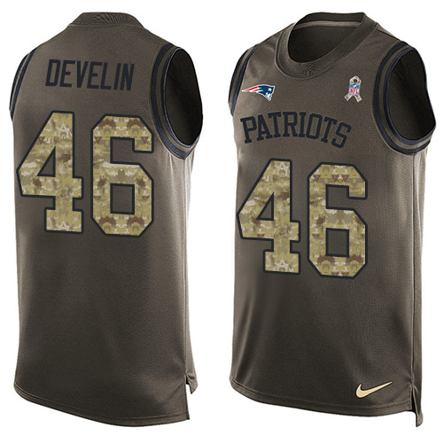 Men's Nike New England Patriots #46 James Develin Limited Green Salute to Service Tank Top NFL Jersey