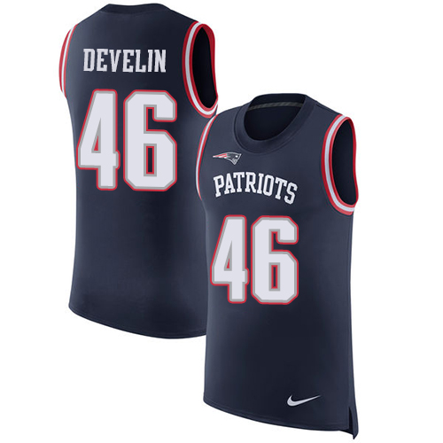 Men's Nike New England Patriots #46 James Develin Navy Blue Rush Player Name & Number Tank Top NFL Jersey
