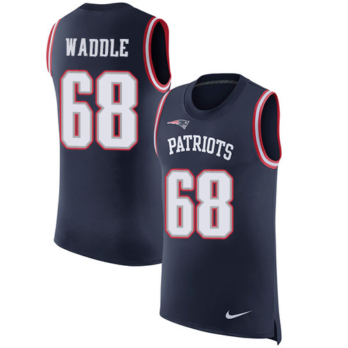 Men's Nike New England Patriots #68 LaAdrian Waddle Navy Blue Rush Player Name & Number Tank Top NFL Jersey