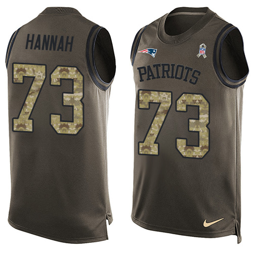 Men's Nike New England Patriots #73 John Hannah Limited Green Salute to Service Tank Top NFL Jersey