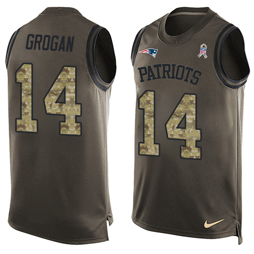 Men's Nike New England Patriots #14 Steve Grogan Limited Green Salute to Service Tank Top NFL Jersey