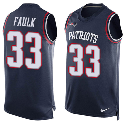 Men's Nike New England Patriots #33 Kevin Faulk Limited Navy Blue Player Name & Number Tank Top NFL Jersey