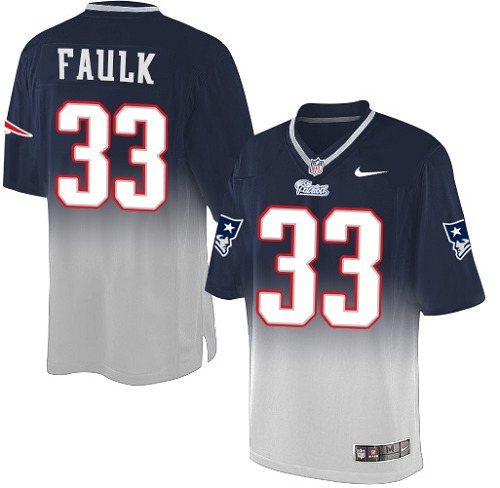 Men's Nike New England Patriots #33 Kevin Faulk Elite Navy/Grey Fadeaway NFL Jersey