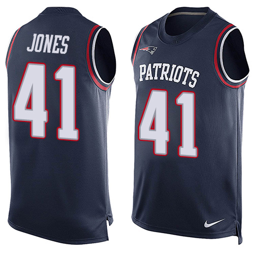 Men's Nike New England Patriots #41 Cyrus Jones Limited Navy Blue Player Name & Number Tank Top NFL Jersey