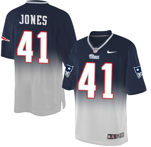 Men's Nike New England Patriots #41 Cyrus Jones Elite Navy/Grey Fadeaway NFL Jersey