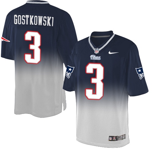Men's Nike New England Patriots #3 Stephen Gostkowski Elite Navy/Grey Fadeaway NFL Jersey