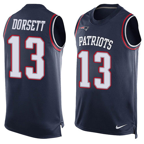 Men's Nike New England Patriots #13 Phillip Dorsett Limited Navy Blue Player Name & Number Tank Top NFL Jersey