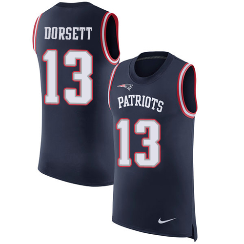 Men's Nike New England Patriots #13 Phillip Dorsett Navy Blue Rush Player Name & Number Tank Top NFL Jersey