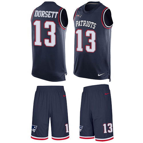 Men's Nike New England Patriots #13 Phillip Dorsett Limited Navy Blue Tank Top Suit NFL Jersey