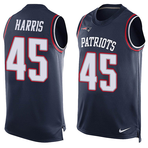 Men's Nike New England Patriots #45 David Harris Limited Navy Blue Player Name & Number Tank Top NFL Jersey
