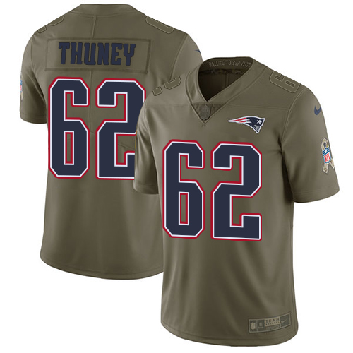 Men's Nike New England Patriots #62 Joe Thuney Limited Olive 2017 Salute to Service NFL Jersey