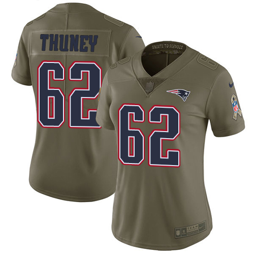Women's Nike New England Patriots #62 Joe Thuney Limited Olive 2017 Salute to Service NFL Jersey