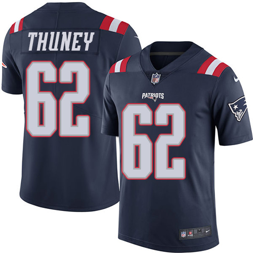 Men's Nike New England Patriots #62 Joe Thuney Limited Navy Blue Rush Vapor Untouchable NFL Jersey