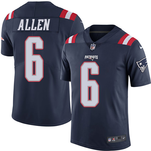 Men's Nike New England Patriots #6 Ryan Allen Limited Navy Blue Rush Vapor Untouchable NFL Jersey