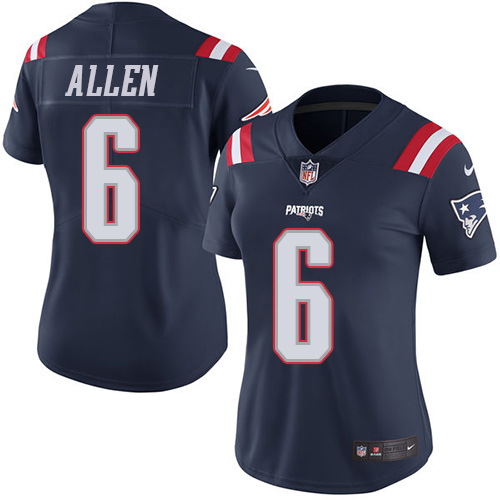 Women's Nike New England Patriots #6 Ryan Allen Limited Navy Blue Rush Vapor Untouchable NFL Jersey