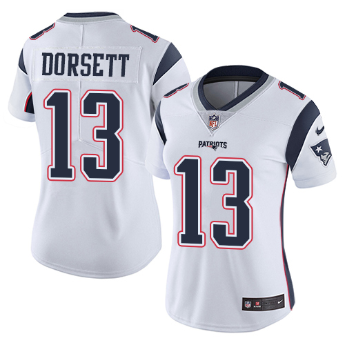 Women's Nike New England Patriots #13 Phillip Dorsett White Vapor Untouchable Limited Player NFL Jersey