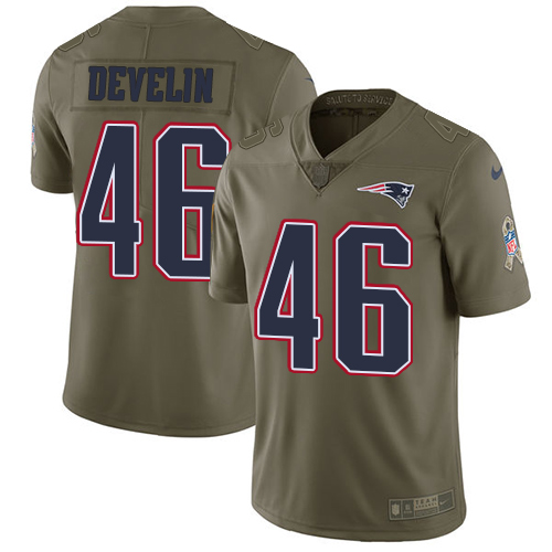 Men's Nike New England Patriots #46 James Develin Limited Olive 2017 Salute to Service NFL Jersey