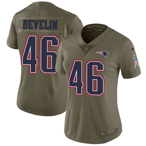 Women's Nike New England Patriots #46 James Develin Limited Olive 2017 Salute to Service NFL Jersey