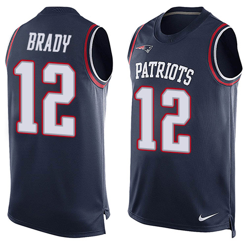 Men's Nike New England Patriots #12 Tom Brady Limited Navy Blue Player Name & Number Tank Top NFL Jersey