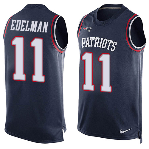 Men's Nike New England Patriots #11 Julian Edelman Limited Navy Blue Player Name & Number Tank Top NFL Jersey
