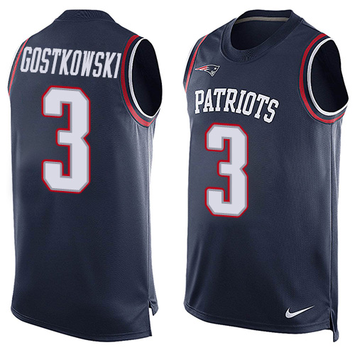 Men's Nike New England Patriots #3 Stephen Gostkowski Limited Navy Blue Player Name & Number Tank Top NFL Jersey