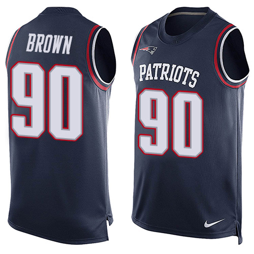 Men's Nike New England Patriots #90 Malcom Brown Limited Navy Blue Player Name & Number Tank Top NFL Jersey