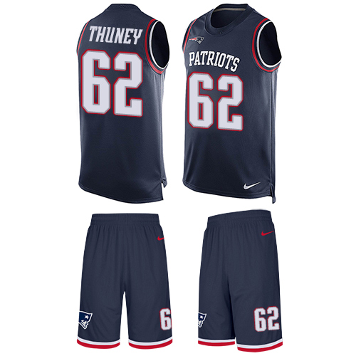 Men's Nike New England Patriots #62 Joe Thuney Limited Navy Blue Tank Top Suit NFL Jersey
