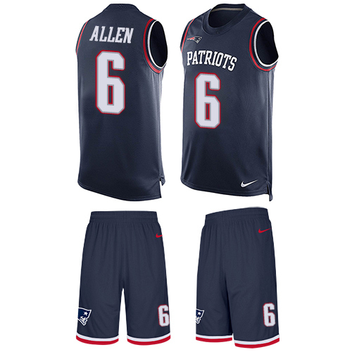Men's Nike New England Patriots #6 Ryan Allen Limited Navy Blue Tank Top Suit NFL Jersey