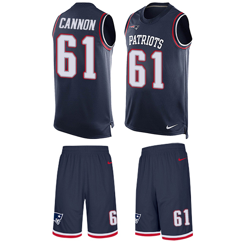 Men's Nike New England Patriots #61 Marcus Cannon Limited Navy Blue Tank Top Suit NFL Jersey