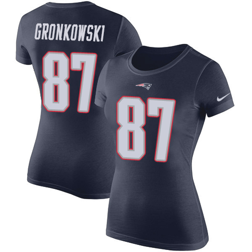 NFL Women's Nike New England Patriots #87 Rob Gronkowski Navy Blue Rush Pride Name & Number T-Shirt