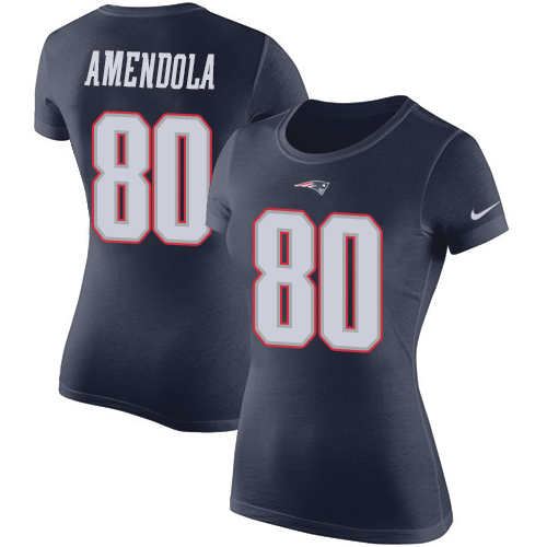 NFL Women's Nike New England Patriots #80 Danny Amendola Navy Blue Rush Pride Name & Number T-Shirt
