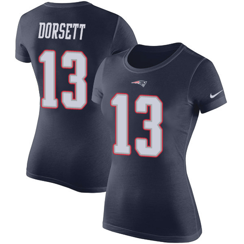 NFL Women's Nike New England Patriots #13 Phillip Dorsett Navy Blue Rush Pride Name & Number T-Shirt