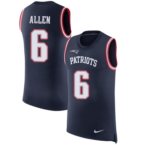 Men's Nike New England Patriots #6 Ryan Allen Navy Blue Rush Player Name & Number Tank Top NFL Jersey