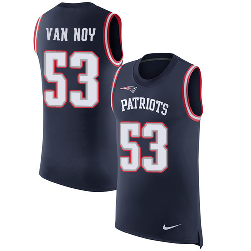 Men's Nike New England Patriots #53 Kyle Van Noy Navy Blue Rush Player Name & Number Tank Top NFL Jersey