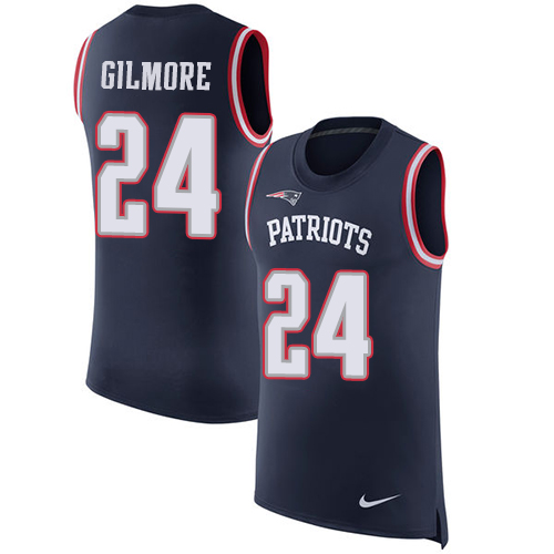 Men's Nike New England Patriots #24 Stephon Gilmore Navy Blue Rush Player Name & Number Tank Top NFL Jersey