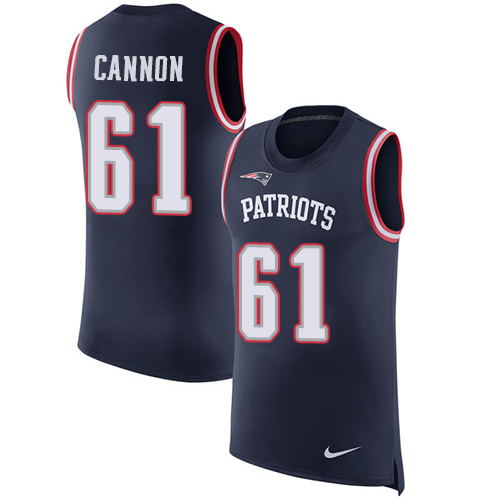 Men's Nike New England Patriots #61 Marcus Cannon Navy Blue Rush Player Name & Number Tank Top NFL Jersey