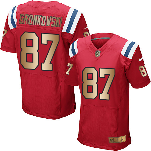 Men's Nike New England Patriots #87 Rob Gronkowski Elite Red/Gold Alternate NFL Jersey