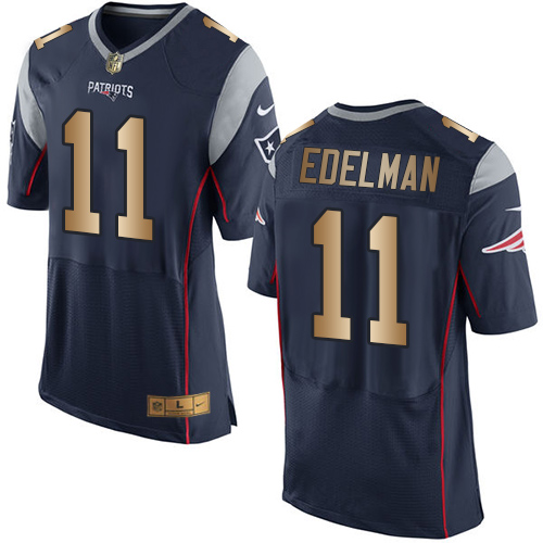 Men's Nike New England Patriots #11 Julian Edelman Elite Navy/Gold Team Color NFL Jersey
