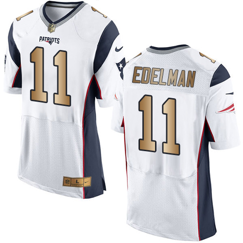 Men's Nike New England Patriots #11 Julian Edelman Elite White/Gold NFL Jersey