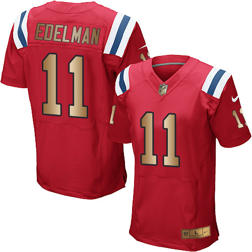 Men's Nike New England Patriots #11 Julian Edelman Elite Red/Gold Alternate NFL Jersey