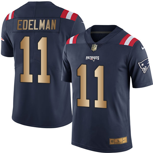 Men's Nike New England Patriots #11 Julian Edelman Limited Navy/Gold Rush Vapor Untouchable NFL Jersey